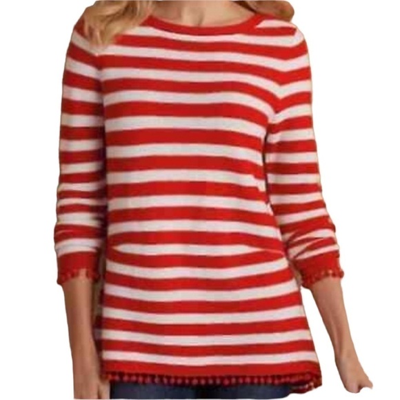 Soft Surroundings Sweaters - Soft Surroundings Vista Pom Pom Pullover Sweater XL Petite Red White Stripe